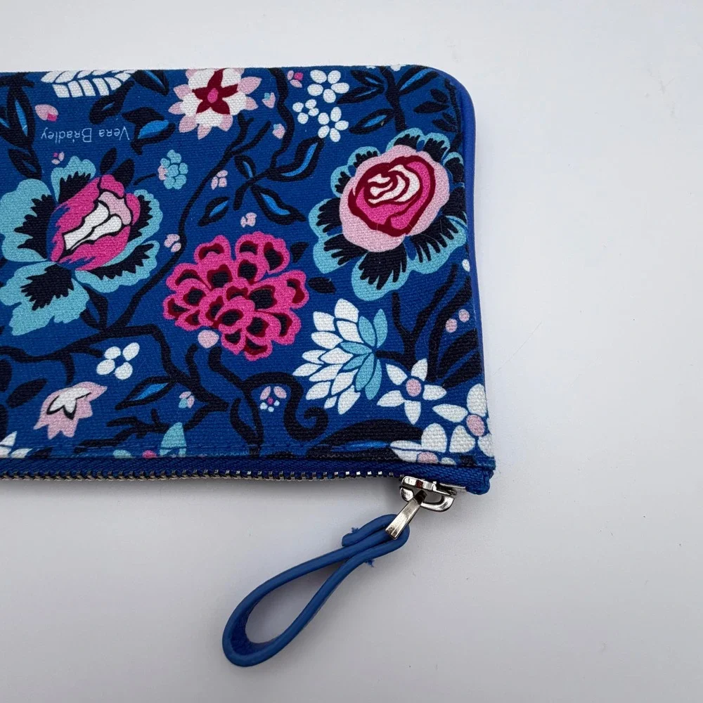 Vera Bradley‎ Blue Floral Canvas Zipper Pouch Cosmetic Makeup Bag Travel Case